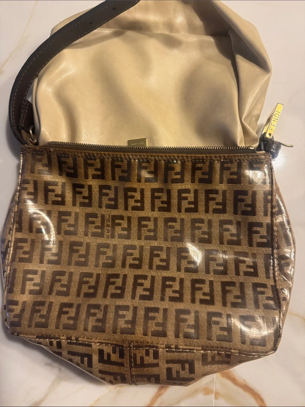 Fendi Brown Monogram  Bag with Beige leather interior